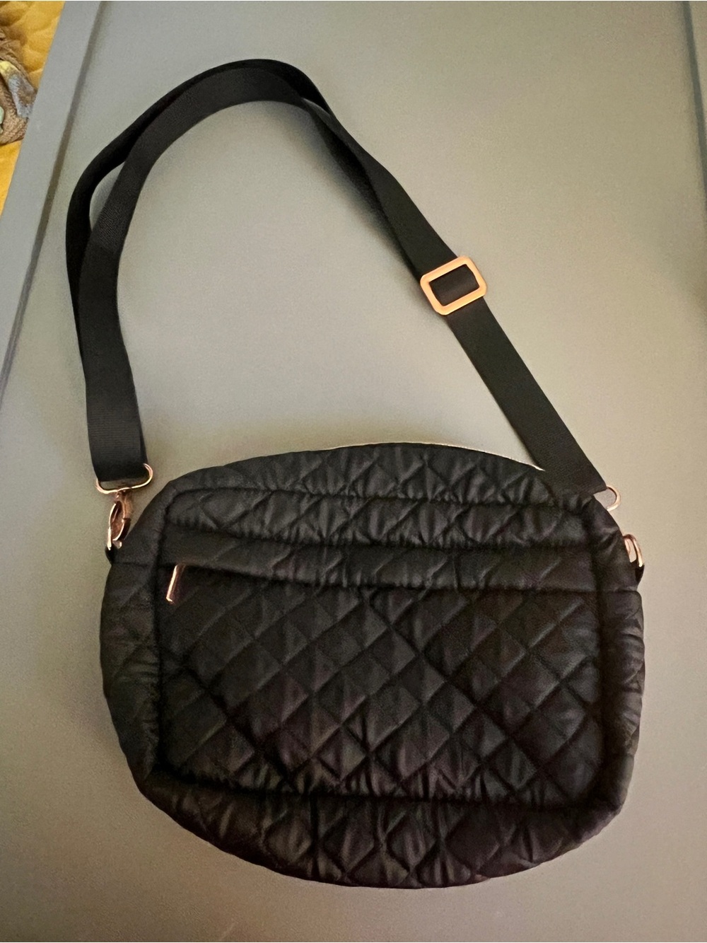 Quilted Black Crossbody Bag with RoseGold Hardware
